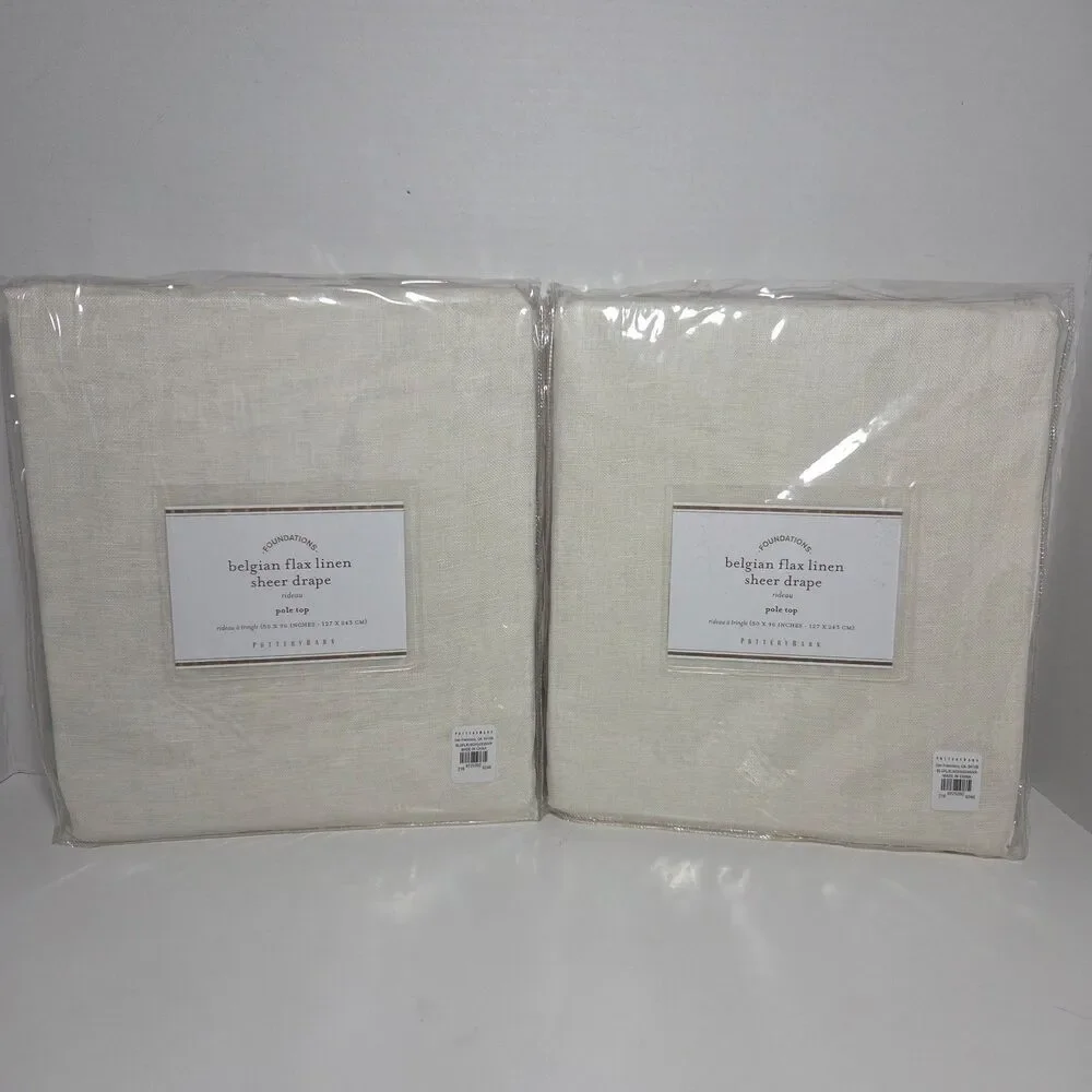 NEW 2 Pottery Barn Foundations Belgian Flax Linen Sheer Drape 50